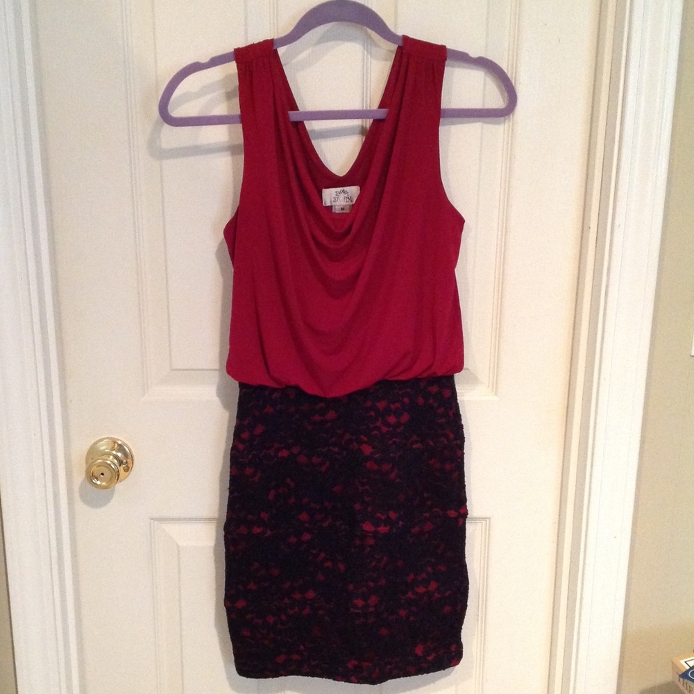 Red and Black Lace Cocktail Dress